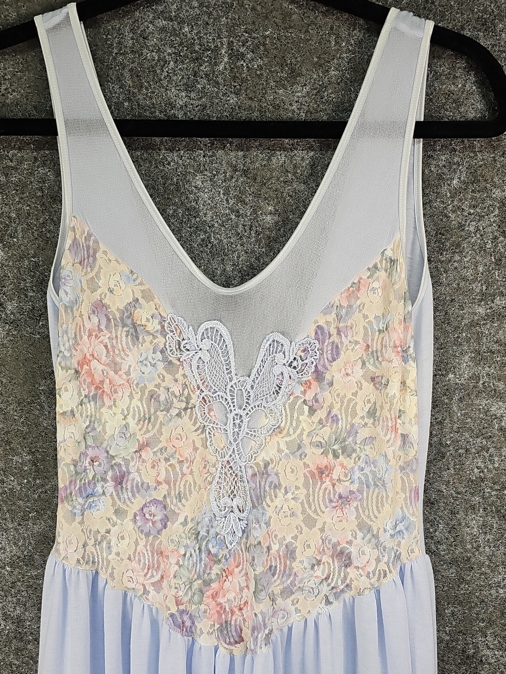 Vtg 80s Victoria Secret Gold Crown Label Lace & Mesh Gown, Pastel Floral, Medium - Picture 2 of 7